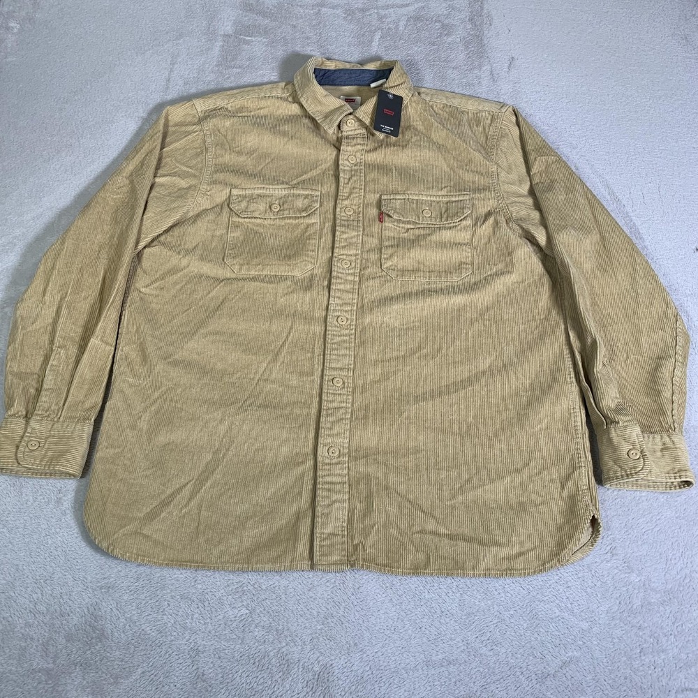 Levis The Worker Shirt Mens Large Beigeβ Corduroy Long Sleeve Button Relaxed NEW